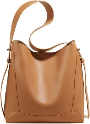 Cow Leather Designer Handbags for Women Bucket Bags for Women Tote Bucket Purse Shoulder Hobo Bags (Brown)