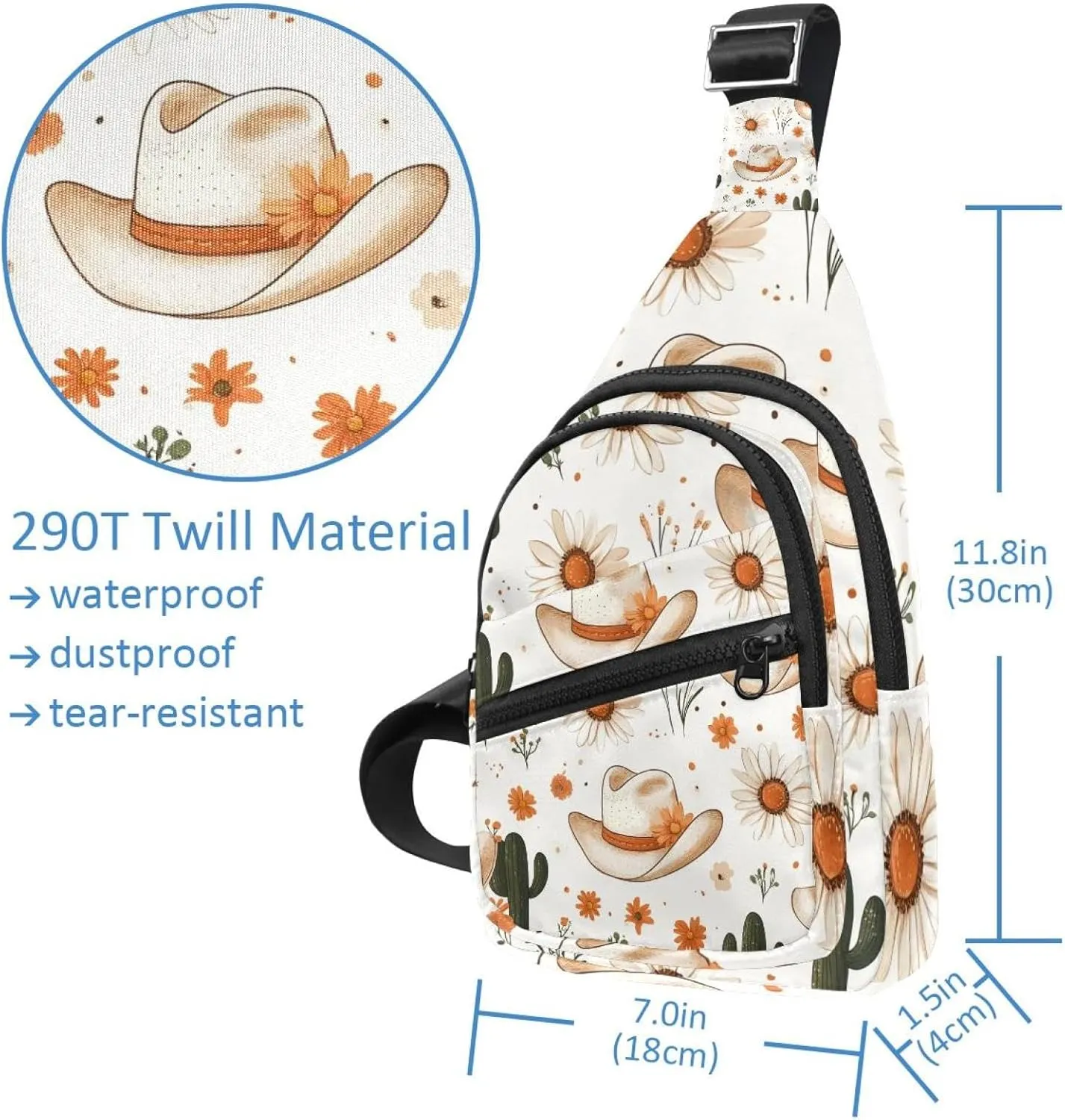 Cowboy Hat Cactuses Western Crossbody Bag with Adjustable Shoulder Strap, Shoulder Bag for Men and Women Sling Backpack for Travel, Cycling, Work, Sport
