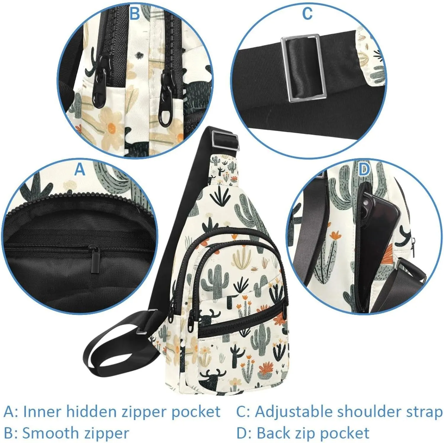 Cowboy Hat Cactuses Western Crossbody Bag with Adjustable Shoulder Strap, Shoulder Bag for Men and Women Sling Backpack for Travel, Cycling, Work, Sport