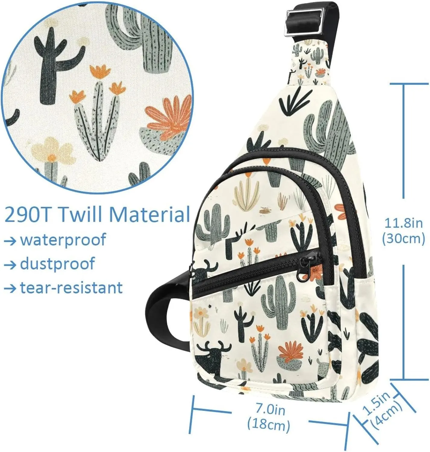 Cowboy Hat Cactuses Western Crossbody Bag with Adjustable Shoulder Strap, Shoulder Bag for Men and Women Sling Backpack for Travel, Cycling, Work, Sport