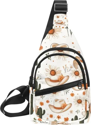 Cowboy Hat Cactuses Western Crossbody Bag with Adjustable Shoulder Strap, Shoulder Bag for Men and Women Sling Backpack for Travel, Cycling, Work, Sport