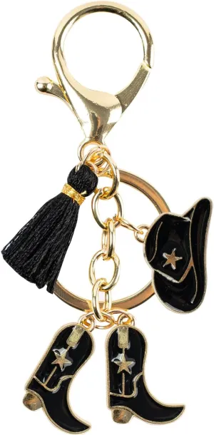 Cowboy Keychain, Cowboy Hat Boot Keychain with Tassel, Cowgirl Accessories for Women for Car Keys Purse Backpack