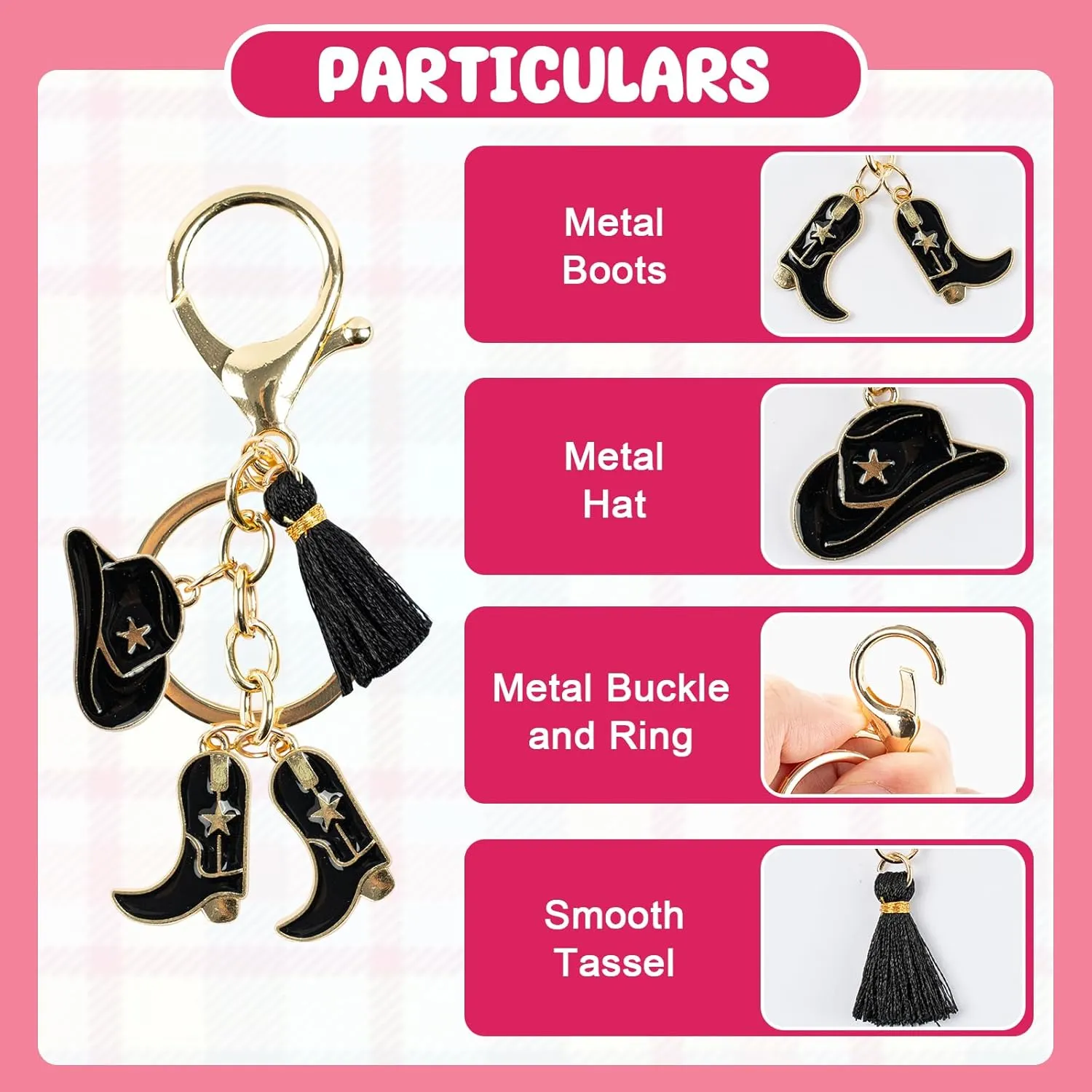 Cowboy Keychain, Cowboy Hat Boot Keychain with Tassel, Cowgirl Accessories for Women for Car Keys Purse Backpack