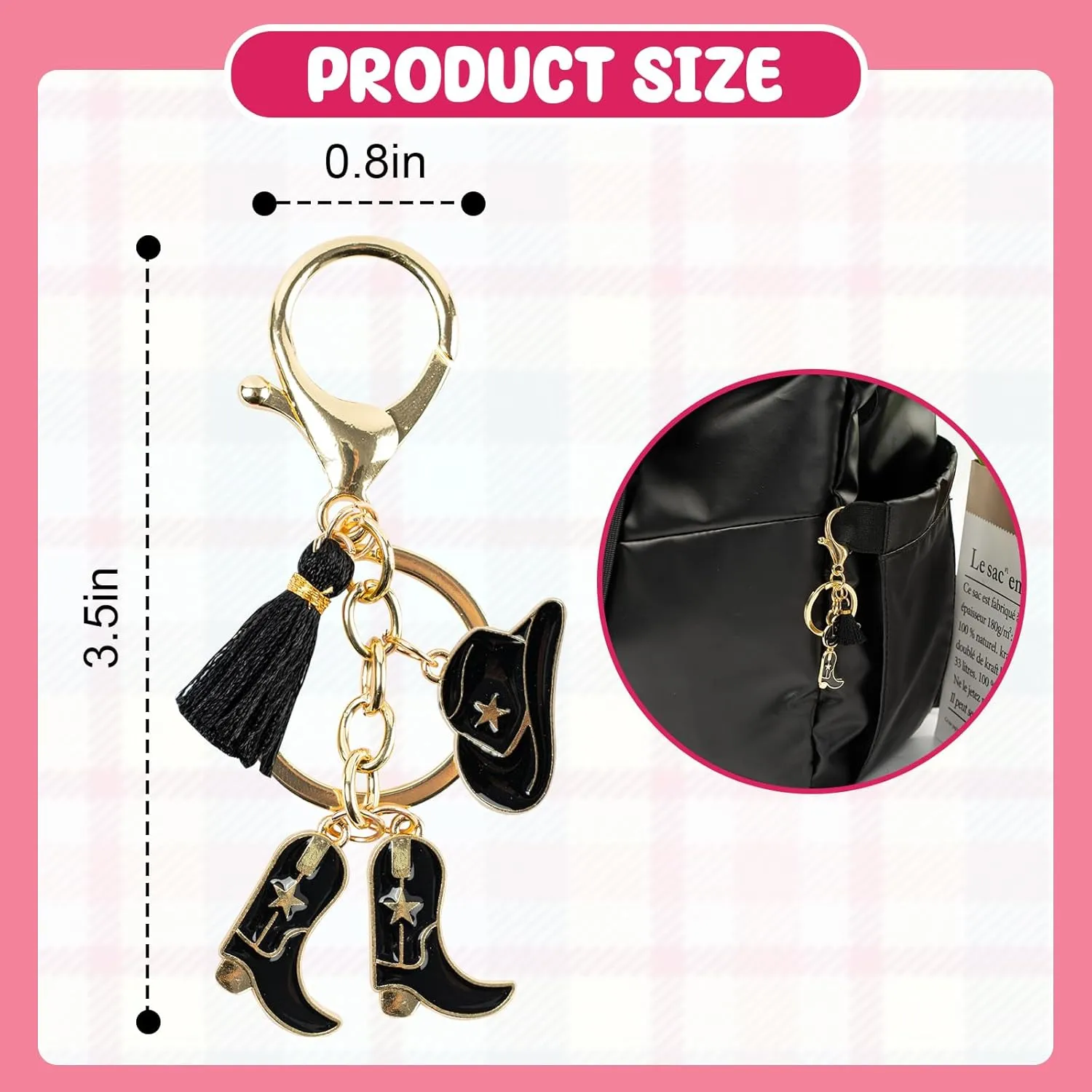 Cowboy Keychain, Cowboy Hat Boot Keychain with Tassel, Cowgirl Accessories for Women for Car Keys Purse Backpack