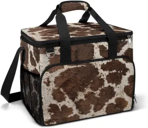 Cowhide Patterns Large Lunch Bag Soft Cooler Bag Insulated Thermal Bag Reusable Grocery Bags for Office Picnic Beach