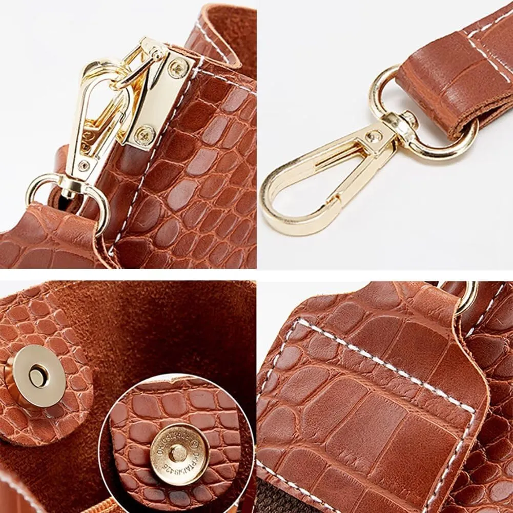 Crocodile Purses and Handbags for Women Designer Vintage Bucket Bag Stylish Shoulder Bag Casual Leather Crossbody Bag