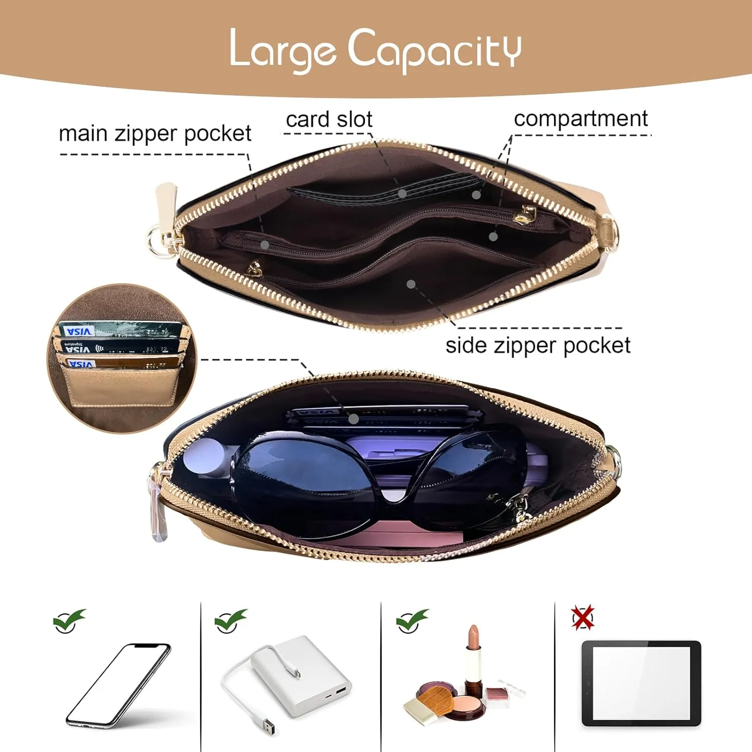 Crossbody Bag for Women, Vegan Leather Women Crossbody Purse Small Shoulder Handbags, Ladies Wristlet Clutch