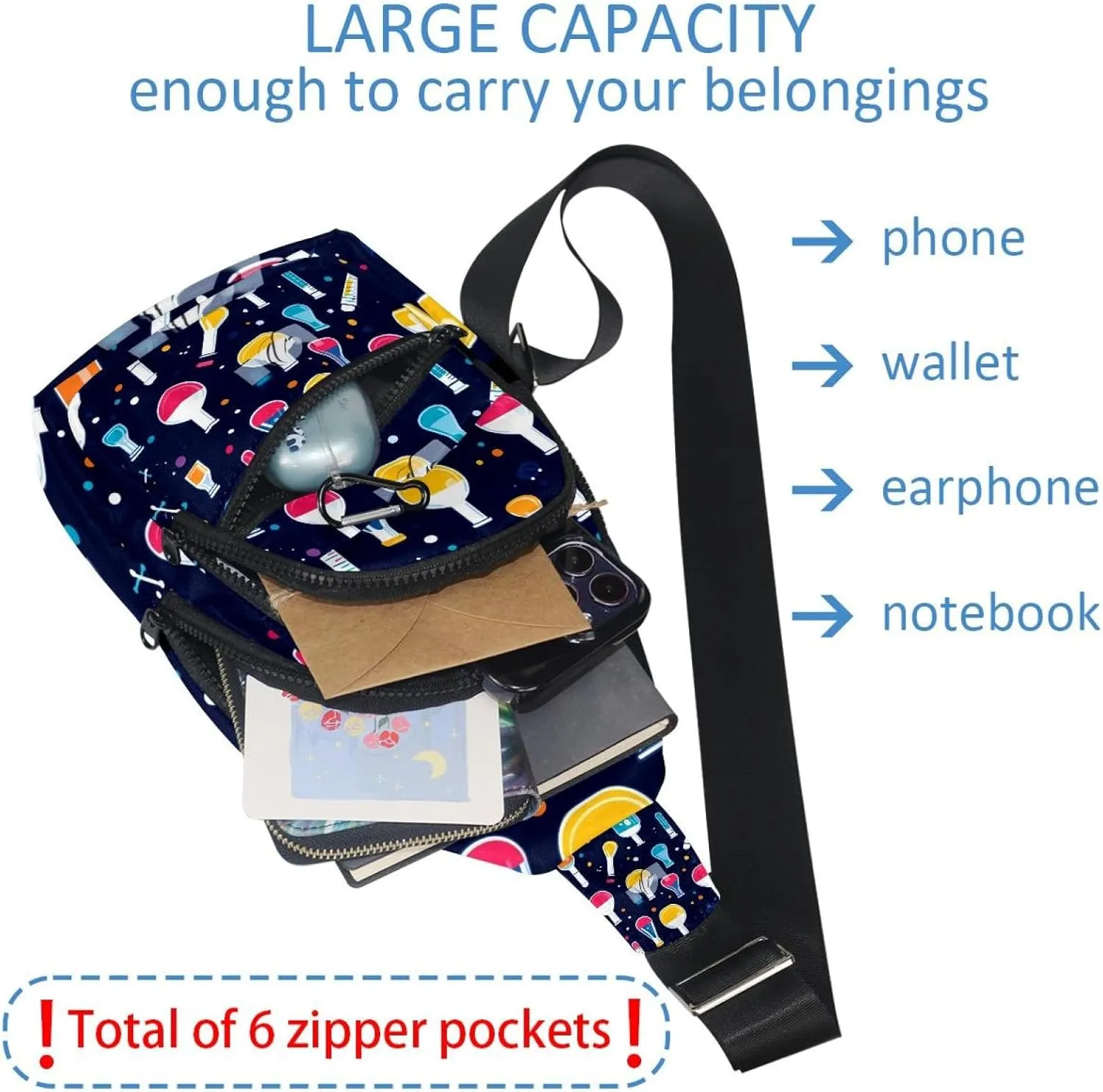 Crossbody Bags for Women Cross Body Bag for Woman Sling Bag Crossbody Bag Bright and colorful chemical glassware (5) Sling Backpack Travel