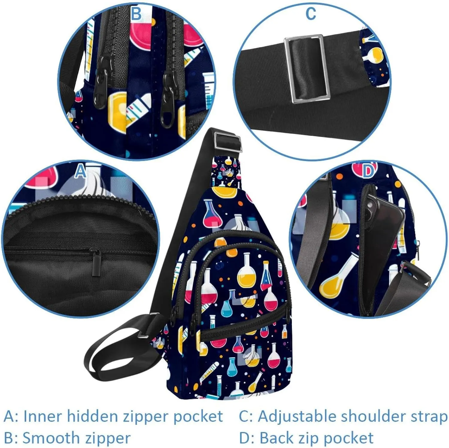Crossbody Bags for Women Cross Body Bag for Woman Sling Bag Crossbody Bag Bright and colorful chemical glassware (5) Sling Backpack Travel
