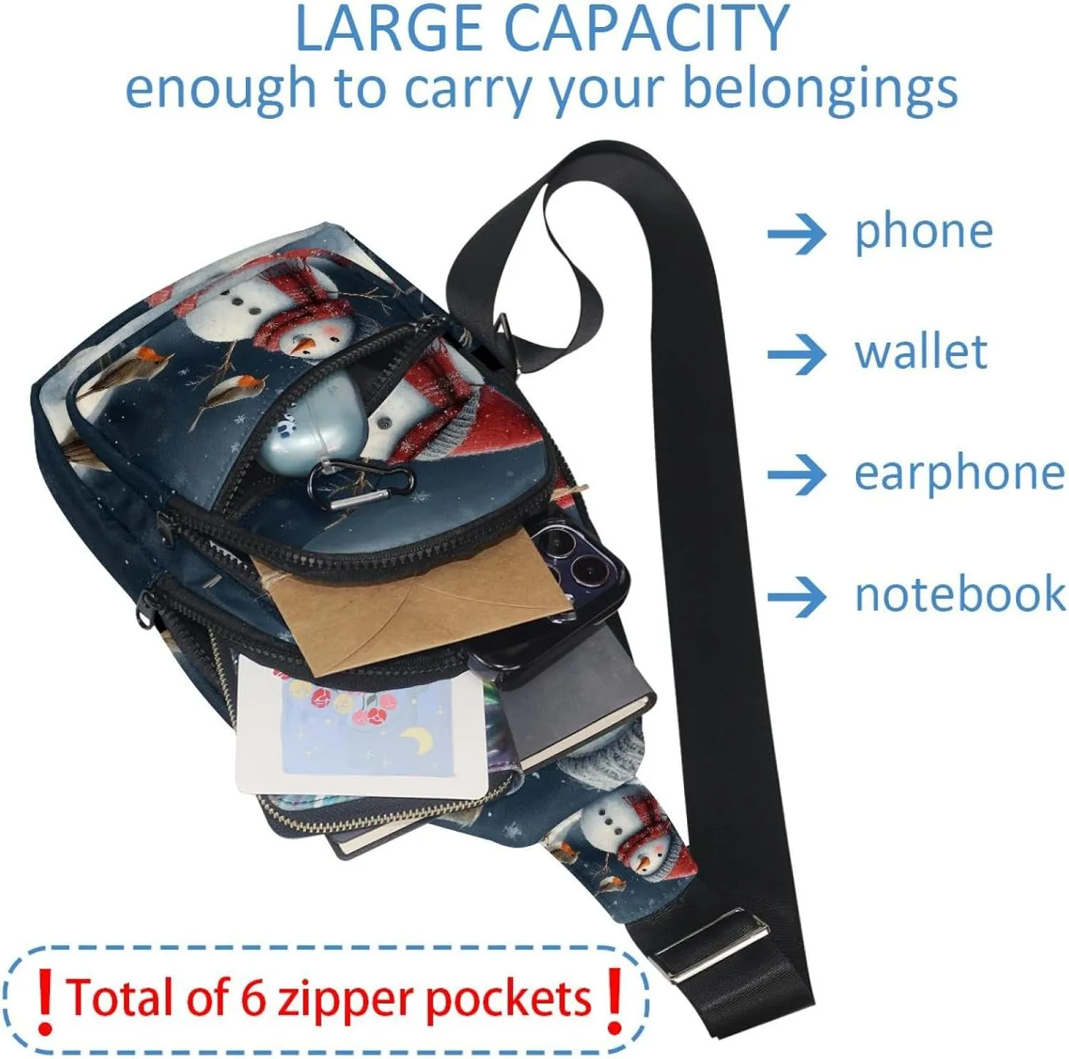 Crossbody Bags for Women Cross Body Bag for Woman Sling Bag Crossbody Bag Snowman and Bird for Christmas 2_18 Sling Backpack Travel