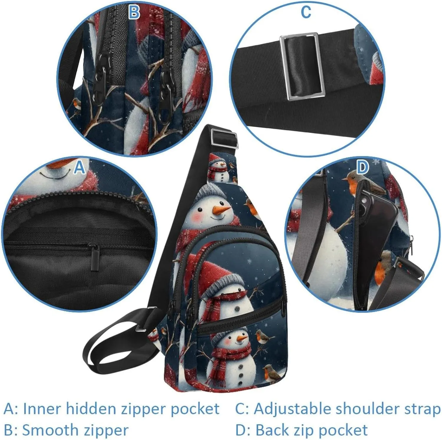 Crossbody Bags for Women Cross Body Bag for Woman Sling Bag Crossbody Bag Snowman and Bird for Christmas 2_18 Sling Backpack Travel