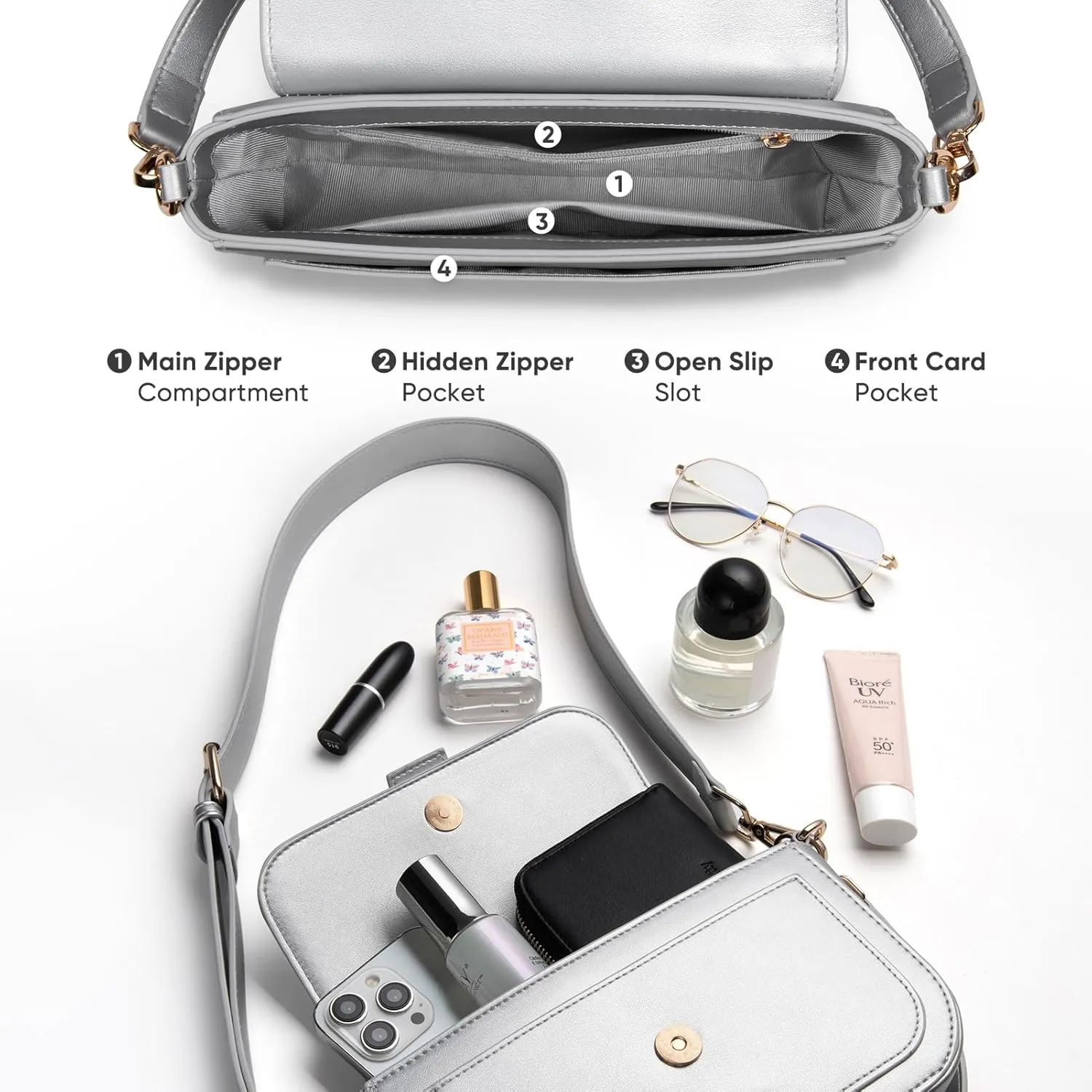 Crossbody Bags for Women Leather Shoulder Bag Women Purse and Handbags with 2 Removable Straps