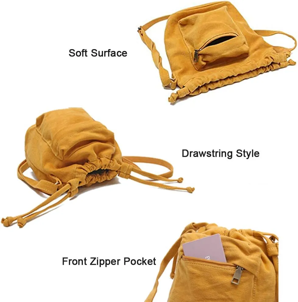 Crossbody Bags for Women Small Canvas Drawstring Bucket Purse Cute Little Boho Bag