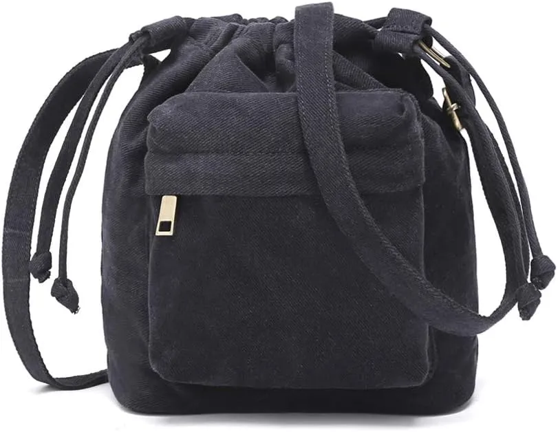 Crossbody Bags for Women Small Canvas Drawstring Bucket Purse Cute Little Boho Bag