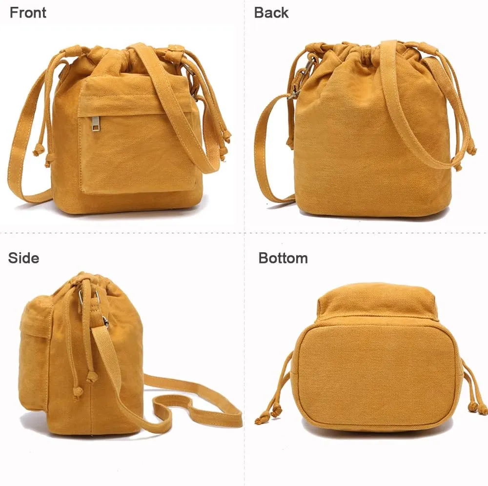 Crossbody Bags for Women Small Canvas Drawstring Bucket Purse Cute Little Boho Bag