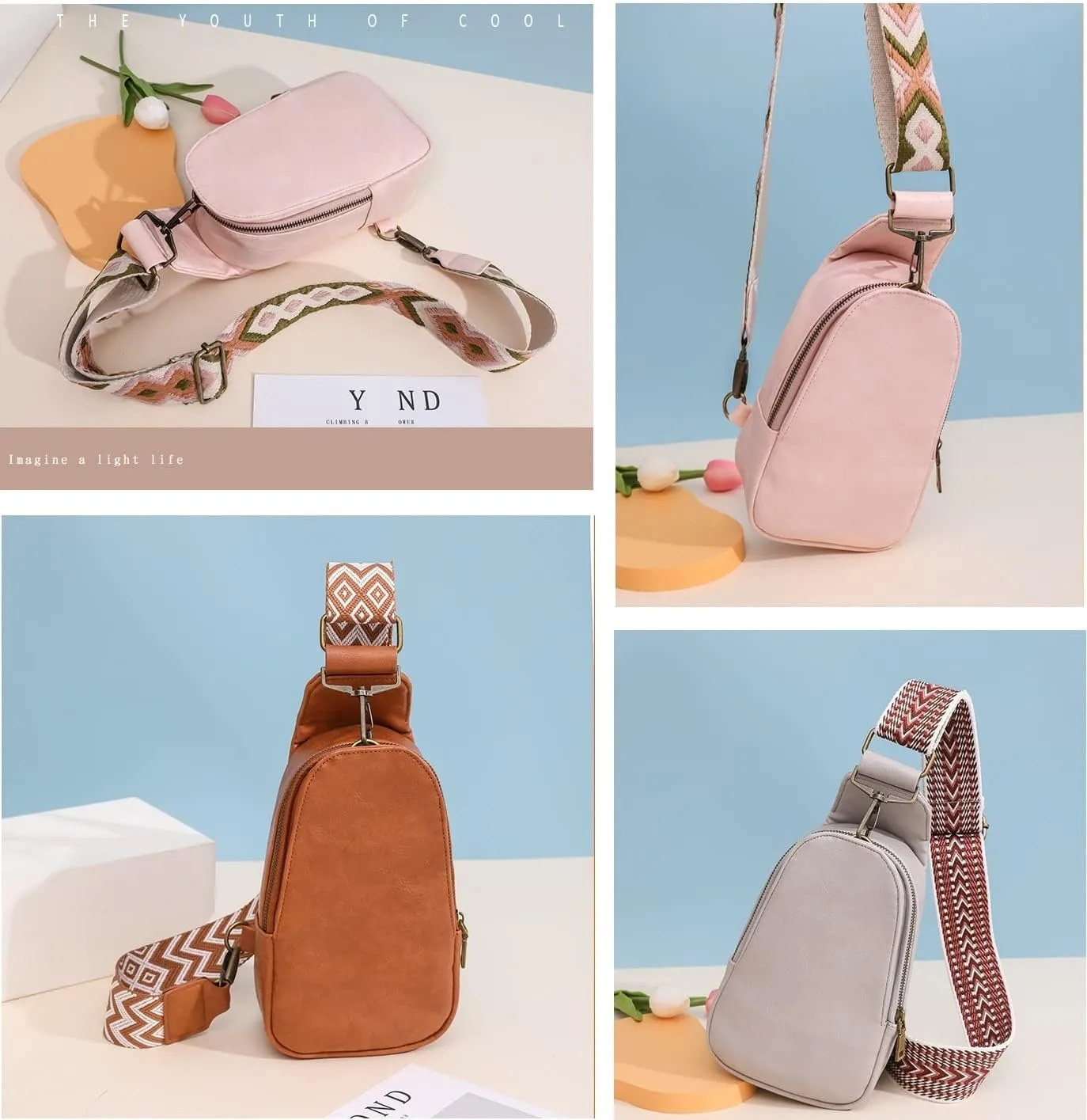 Crossbody Bags for Women Small Sling Bag Leather Cell Phone Bag Chest Bag Coin Purse Adjustable Straps Backpack (Misty Grey)