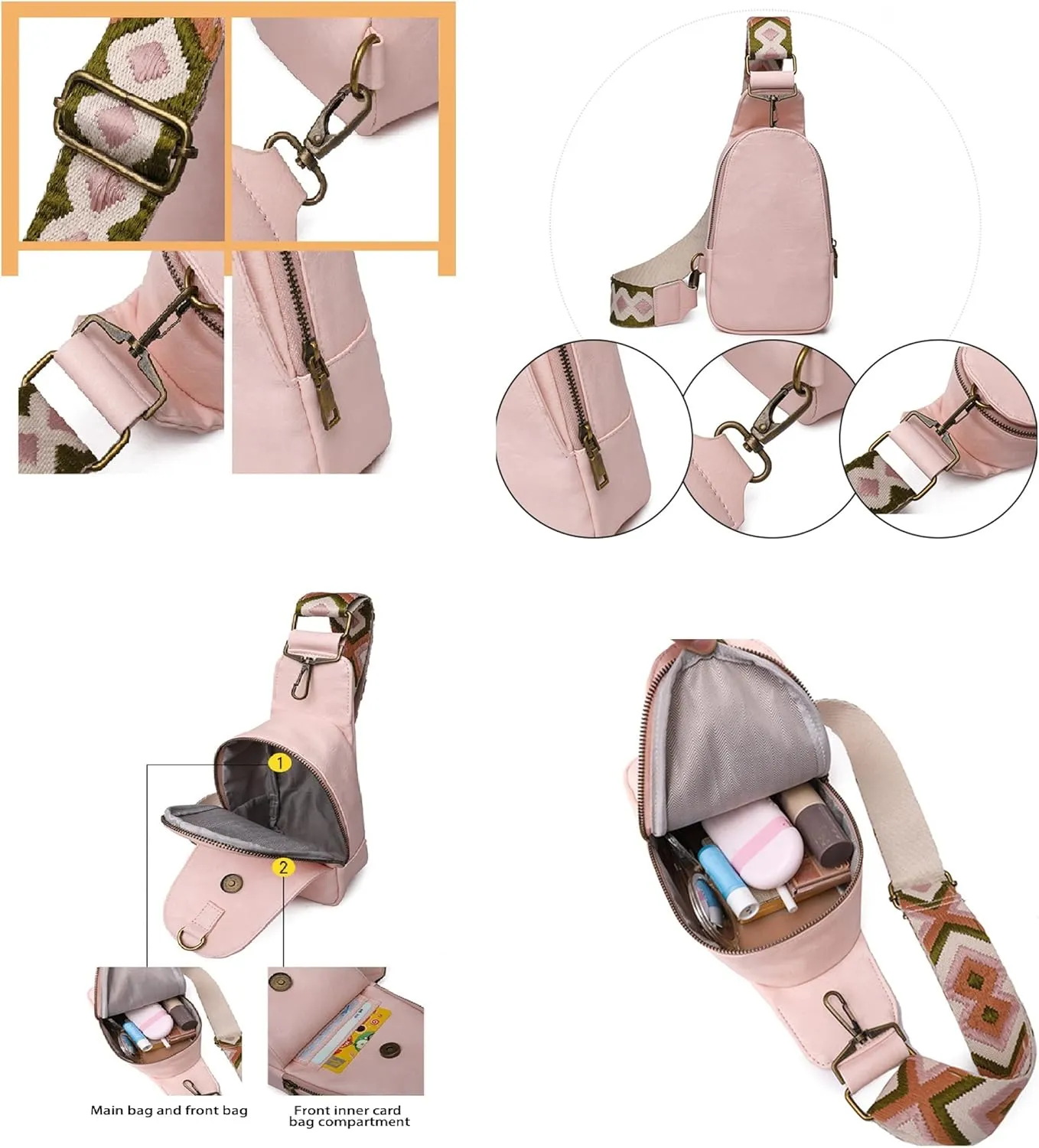 Crossbody Bags for Women Small Sling Bag Leather Cell Phone Bag Chest Bag Coin Purse Adjustable Straps Backpack (Misty Grey)