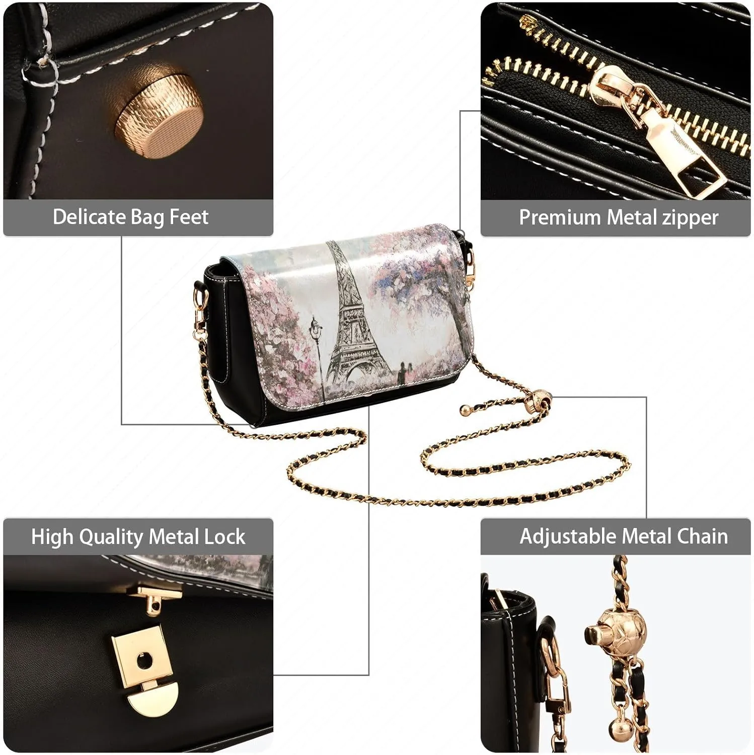 Crossbody Bags for Women Trendy Women's Black Shoulder Bag Small PU Leather Flap Cross Body Bag Handbags