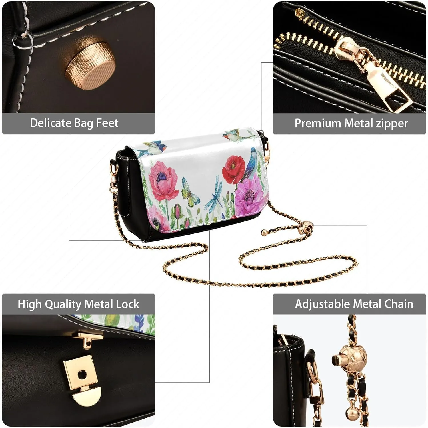 Crossbody Bags for Women Trendy Women's Black Shoulder Bag Small PU Leather Flap Cross Body Bag Handbags