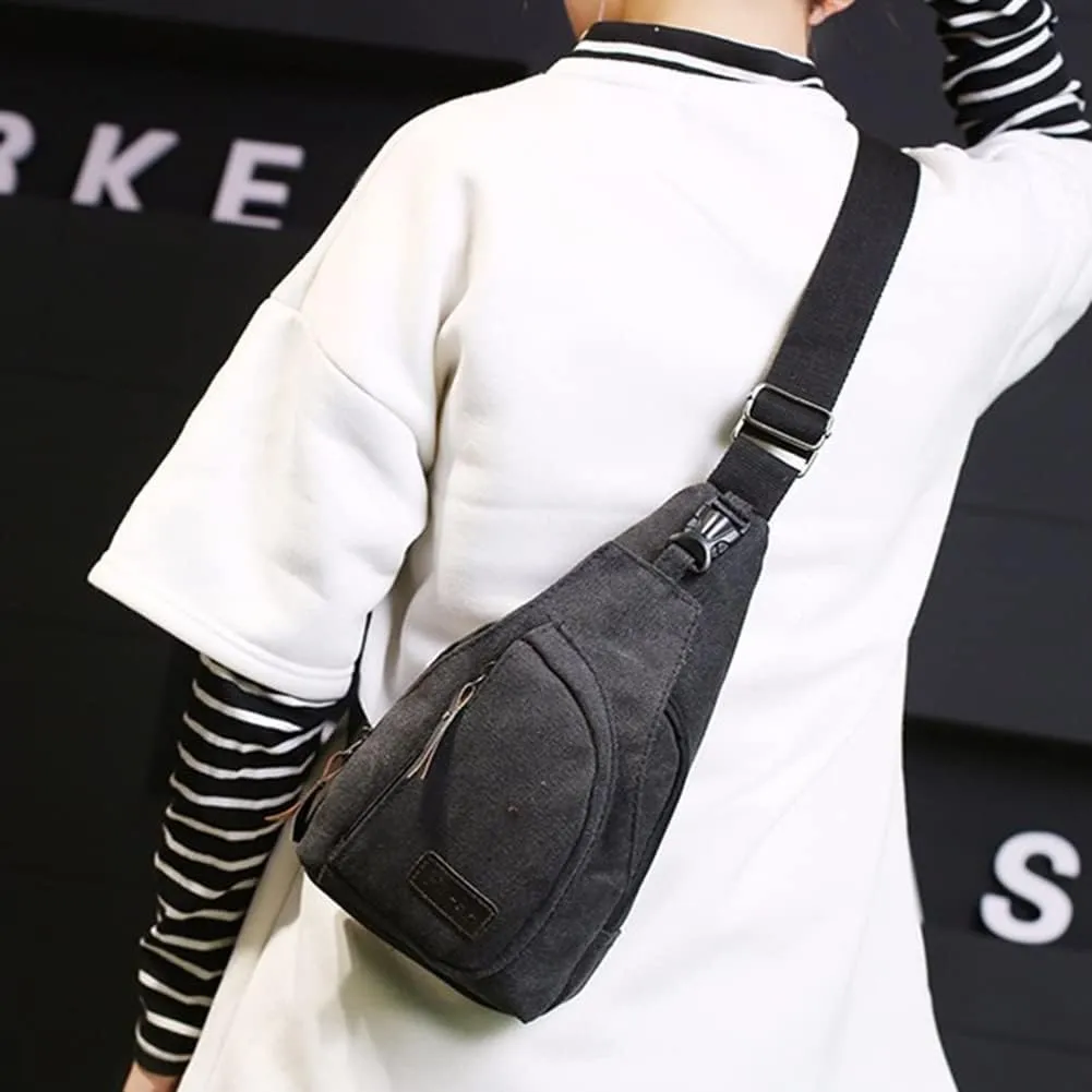 Crossbody Sling Backpack Canvas Small Sling Bag Hiking Daypack Rucksack for Men Women Outdoor Cycling Travel