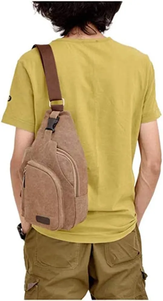 Crossbody Sling Backpack Canvas Small Sling Bag Hiking Daypack Rucksack for Men Women Outdoor Cycling Travel
