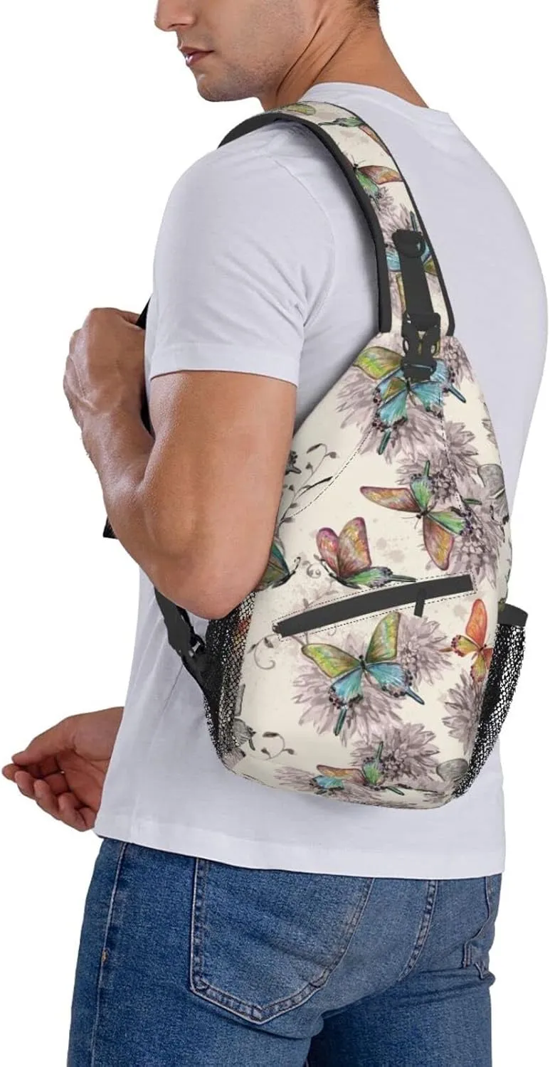 Crossbody Sling Backpack Sling Bag Chest Bag Shoulder Bag Travel Hiking Daypack For Men Women-Flying Butterflies