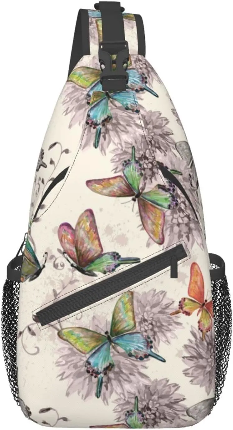 Crossbody Sling Backpack Sling Bag Chest Bag Shoulder Bag Travel Hiking Daypack For Men Women-Flying Butterflies