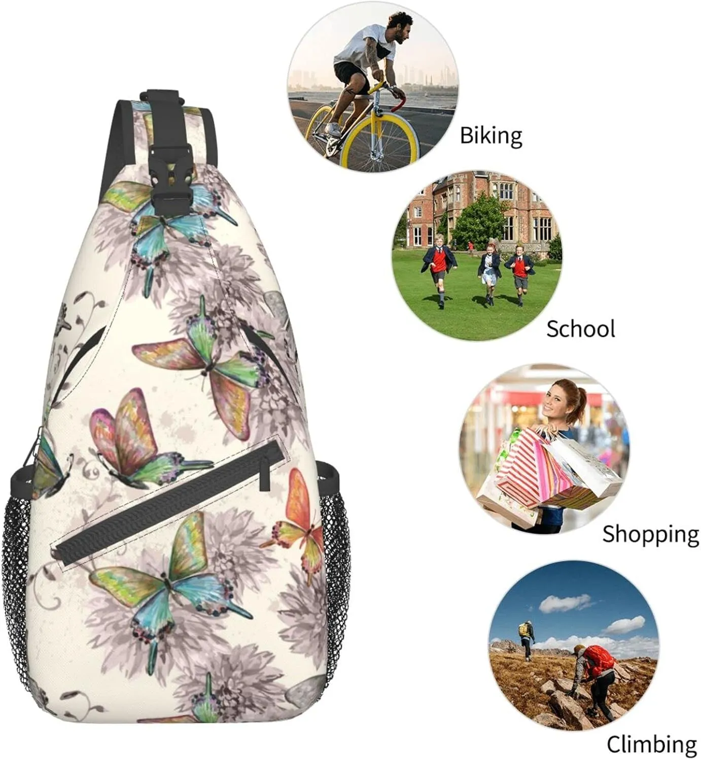 Crossbody Sling Backpack Sling Bag Chest Bag Shoulder Bag Travel Hiking Daypack For Men Women-Flying Butterflies