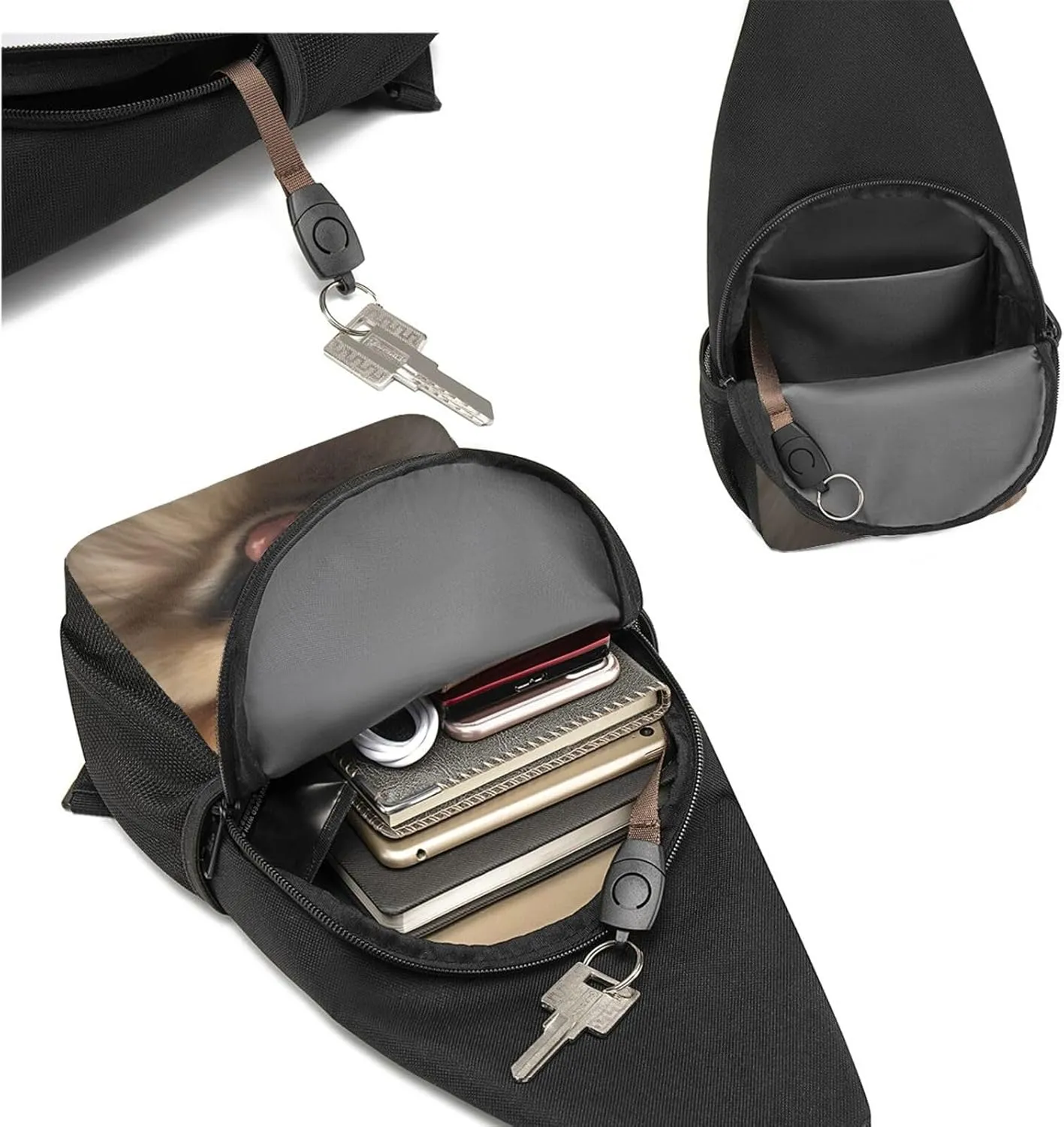 Crossbody Sling Backpack Sling Bag for Men Women Cross Chest Bag Shoulder Bag Cute Pomeranian Travel Hiking Daypack