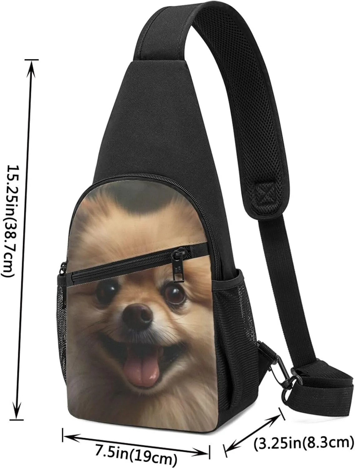 Crossbody Sling Backpack Sling Bag for Men Women Cross Chest Bag Shoulder Bag Cute Pomeranian Travel Hiking Daypack