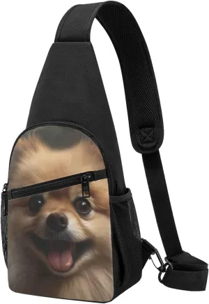 Crossbody Sling Backpack Sling Bag for Men Women Cross Chest Bag Shoulder Bag Cute Pomeranian Travel Hiking Daypack
