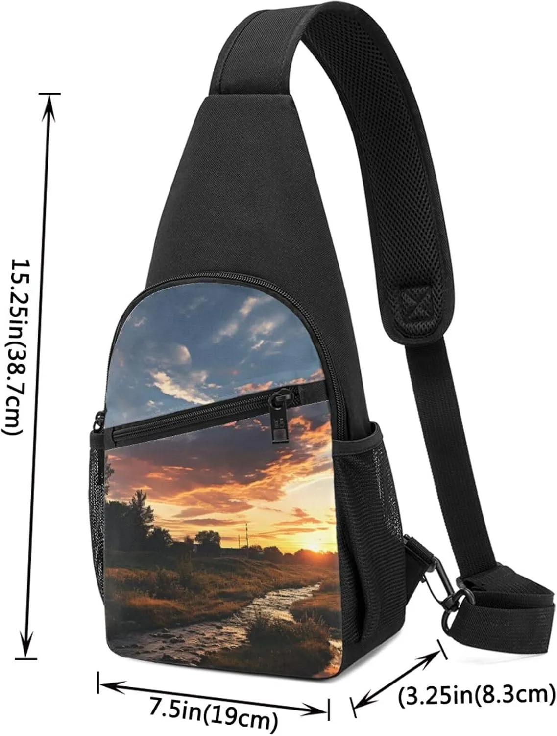 Crossbody Sling Backpack Sling Bag for Men Women Cross Chest Bag Shoulder Bag Rural Sunrise landscape Travel Hiking Daypack