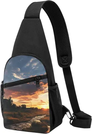 Crossbody Sling Backpack Sling Bag for Men Women Cross Chest Bag Shoulder Bag Rural Sunrise landscape Travel Hiking Daypack