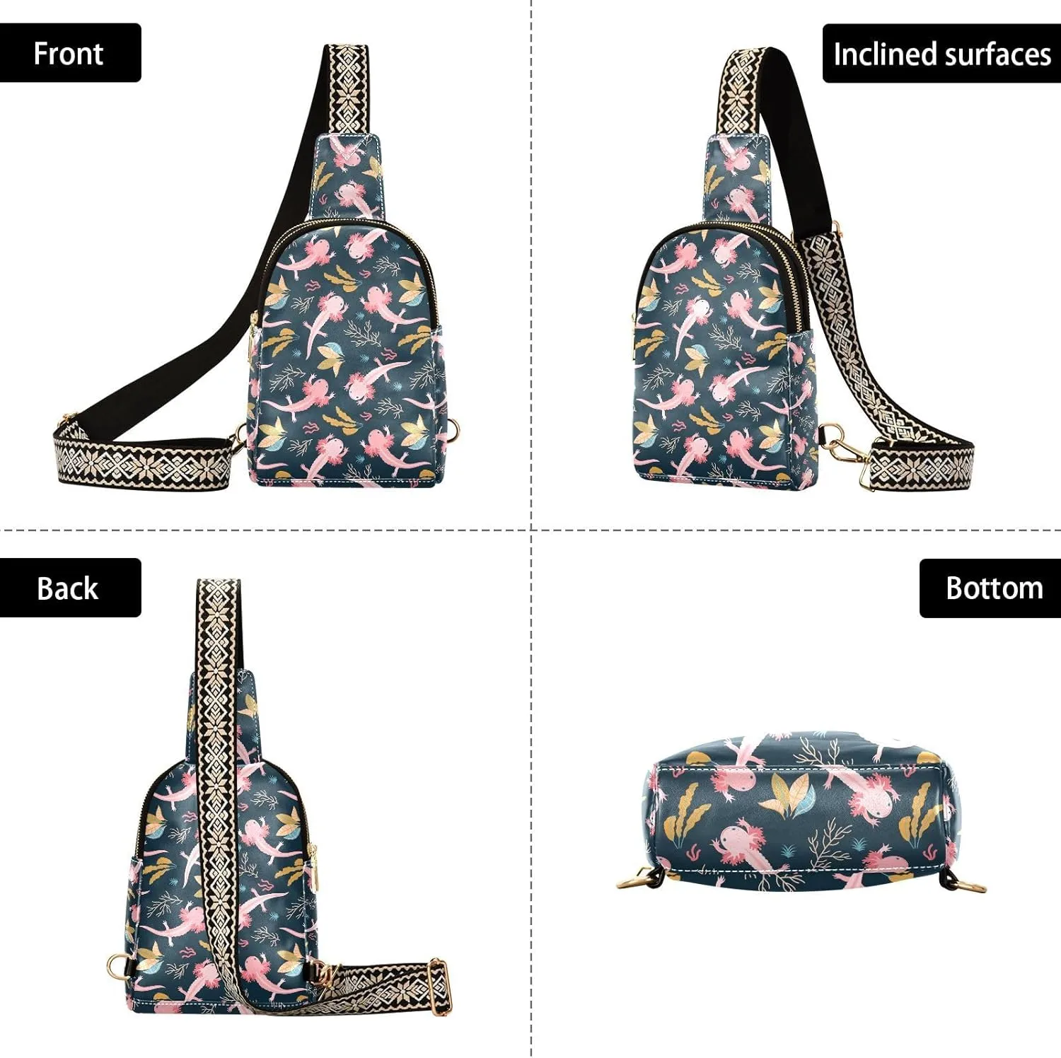 Crossbody Sling Bag for Women Leather Shoulder Chest Bag Small Fanny Pack for Hiking Travel