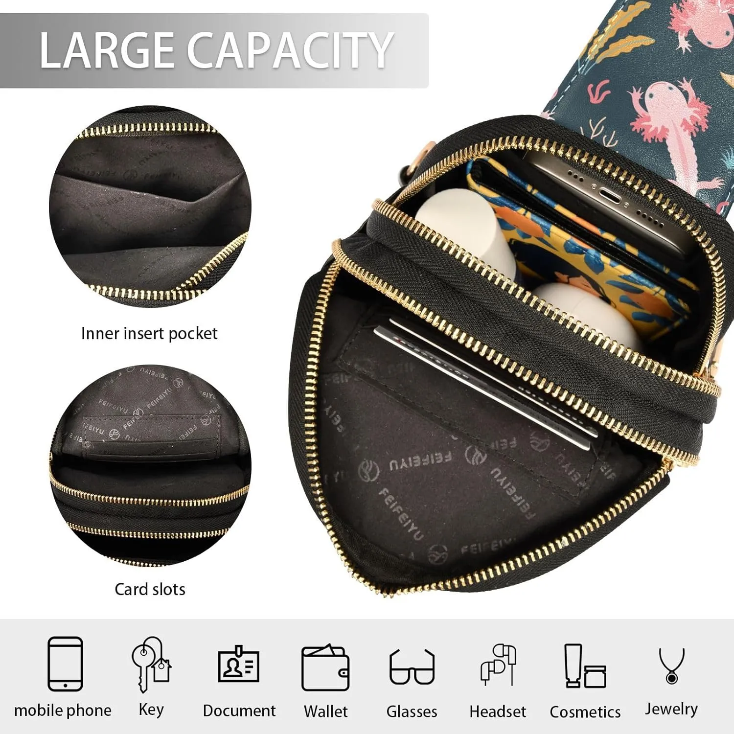 Crossbody Sling Bag for Women Leather Shoulder Chest Bag Small Fanny Pack for Hiking Travel