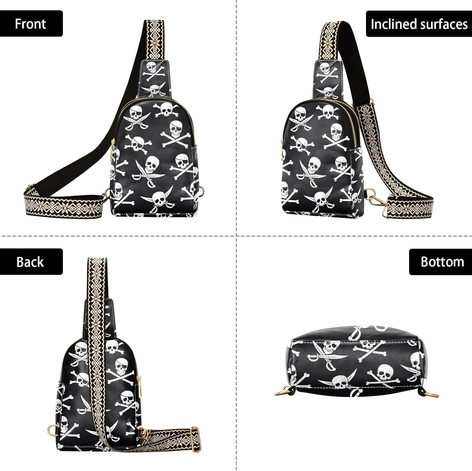 Crossbody Sling Bag for Women Leather Shoulder Chest Bag Small Fanny Pack for Hiking Travel