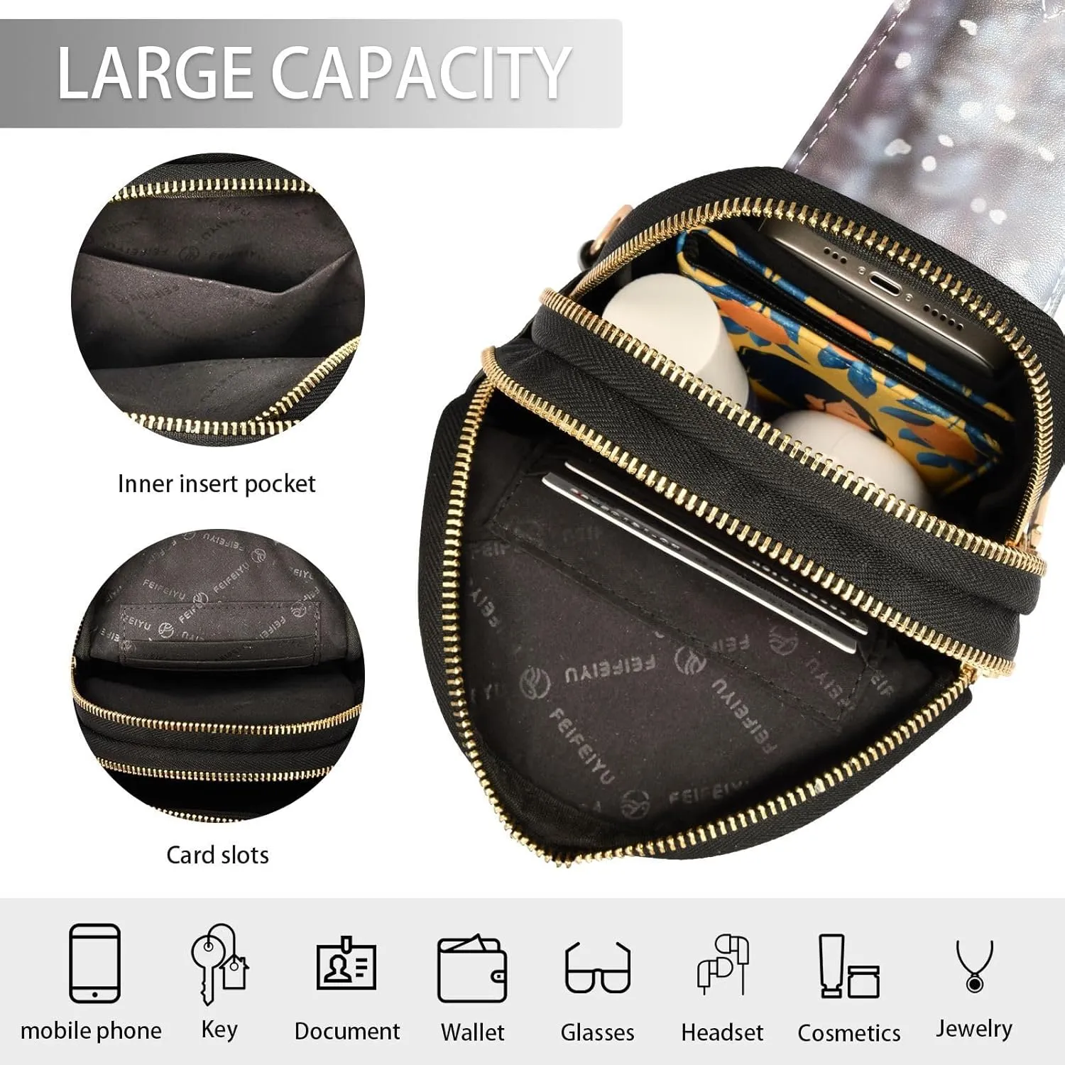 Crossbody Sling Bag for Women Leather Shoulder Chest Bag Small Fanny Pack for Hiking Travel