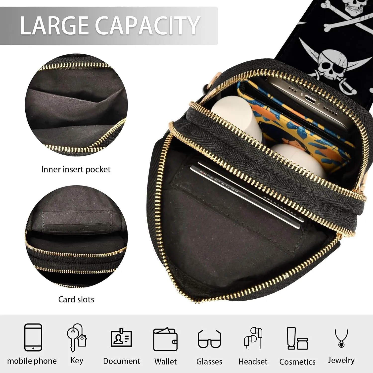 Crossbody Sling Bag for Women Leather Shoulder Chest Bag Small Fanny Pack for Hiking Travel