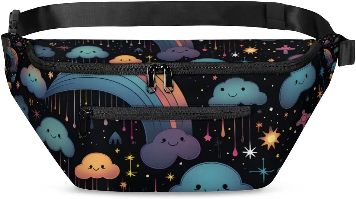 Crossbody Sling Bags for Women Men Cute Clouds Rainbow Casual Sling Backpack Daypack Chest Bag for Travel Sport Hiking Running