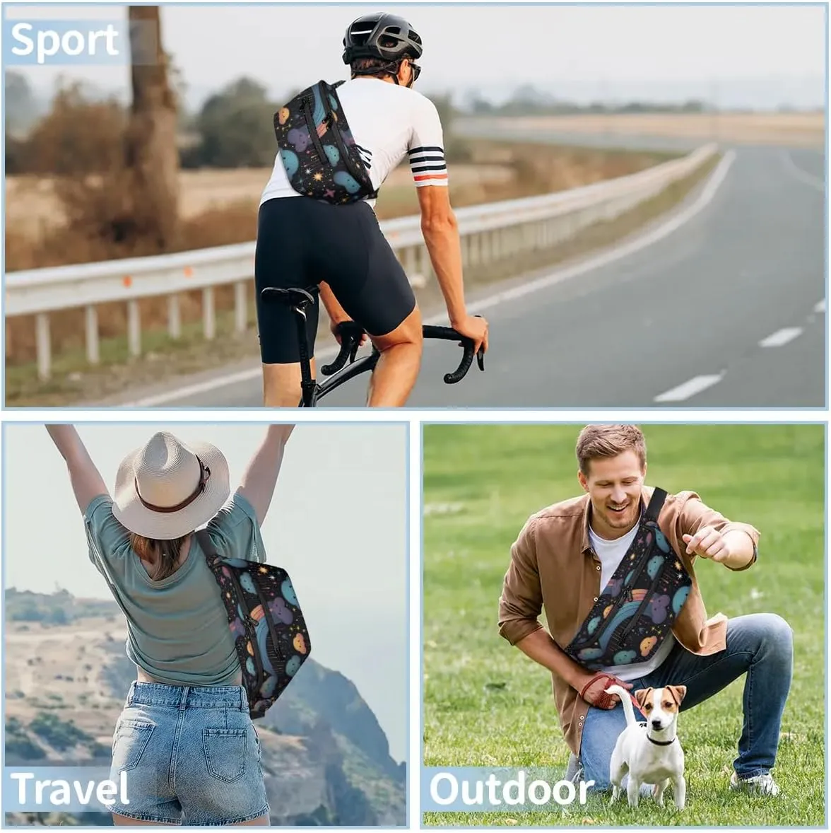 Crossbody Sling Bags for Women Men Cute Clouds Rainbow Casual Sling Backpack Daypack Chest Bag for Travel Sport Hiking Running
