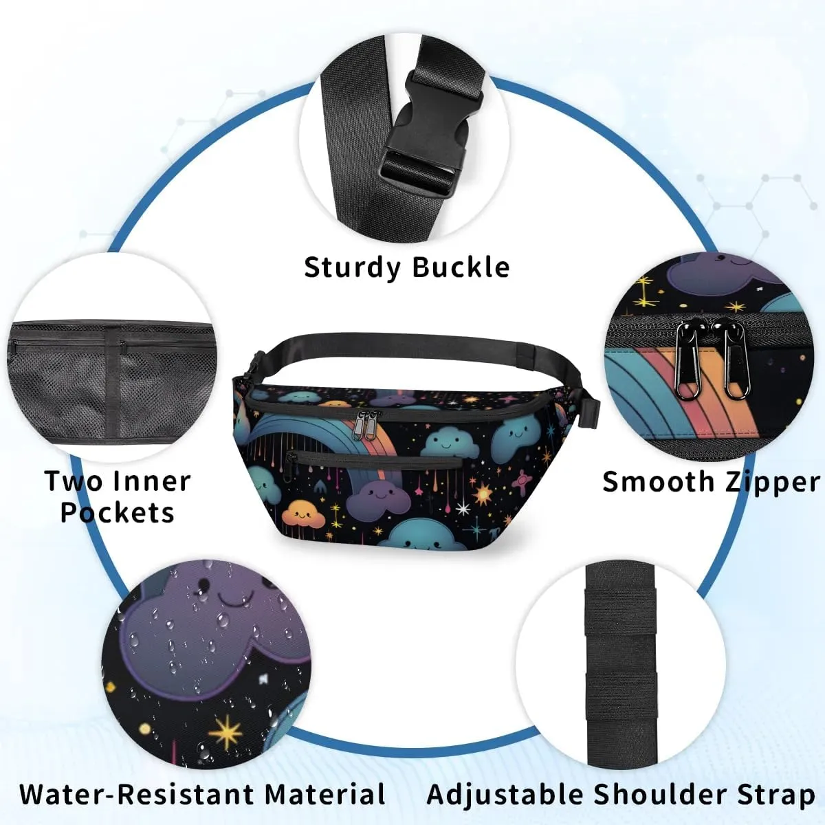 Crossbody Sling Bags for Women Men Cute Clouds Rainbow Casual Sling Backpack Daypack Chest Bag for Travel Sport Hiking Running