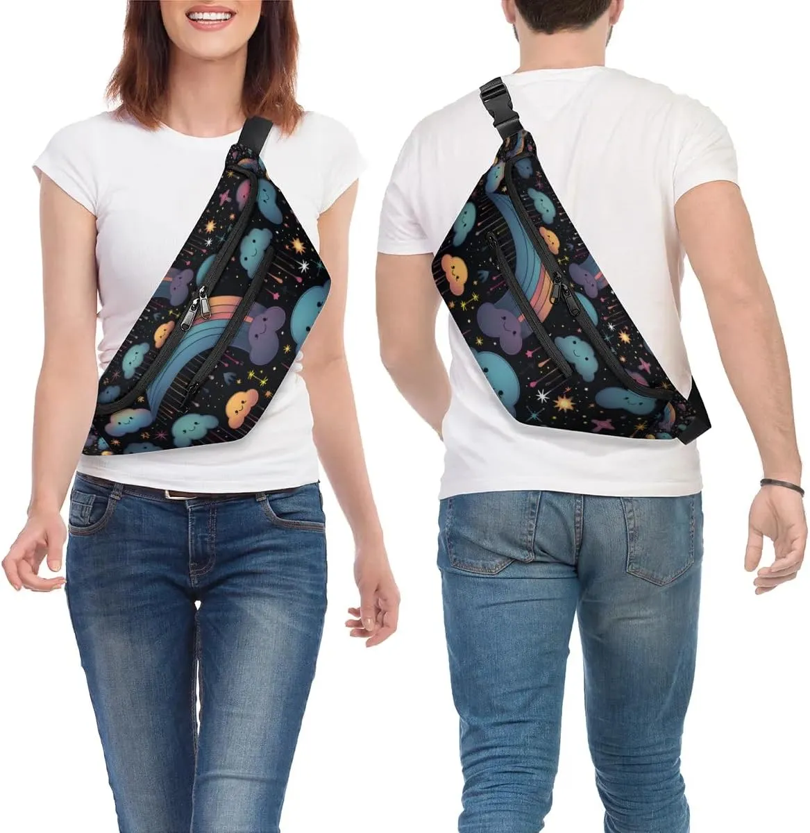 Crossbody Sling Bags for Women Men Cute Clouds Rainbow Casual Sling Backpack Daypack Chest Bag for Travel Sport Hiking Running