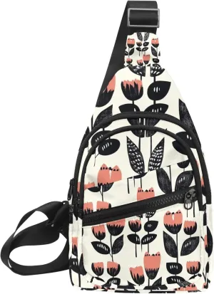 Crossbody Small Sling Bag Backpack for Women Men, Tulips (4) Chest Daypack Crossbody Travel Sports Hiking