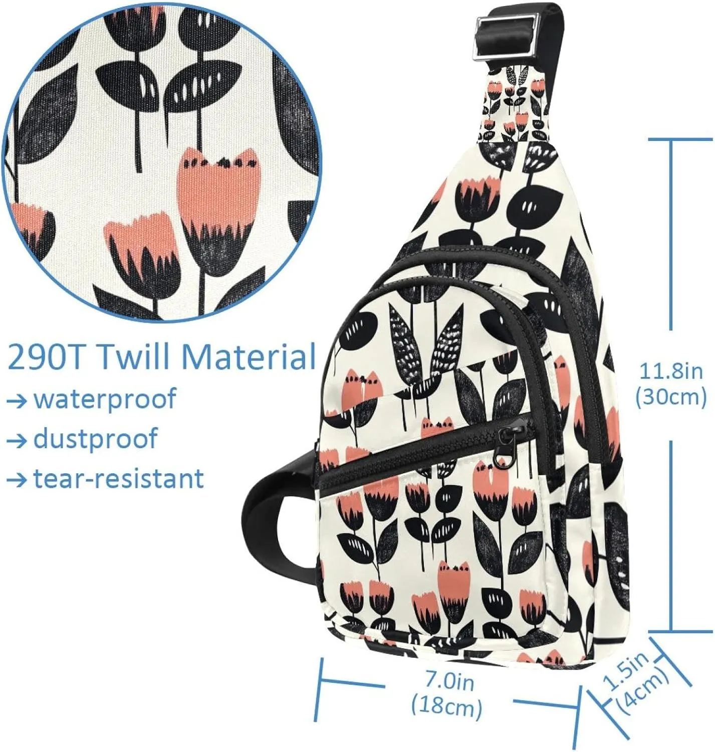 Crossbody Small Sling Bag Backpack for Women Men, Tulips (4) Chest Daypack Crossbody Travel Sports Hiking