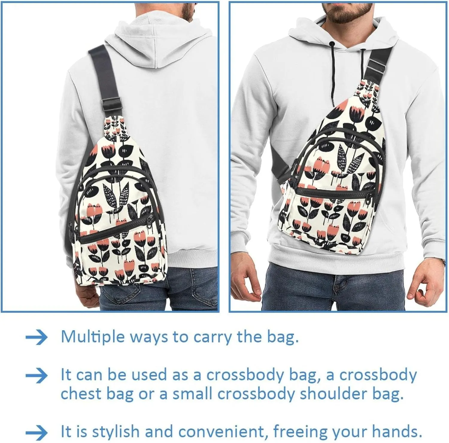 Crossbody Small Sling Bag Backpack for Women Men, Tulips (4) Chest Daypack Crossbody Travel Sports Hiking