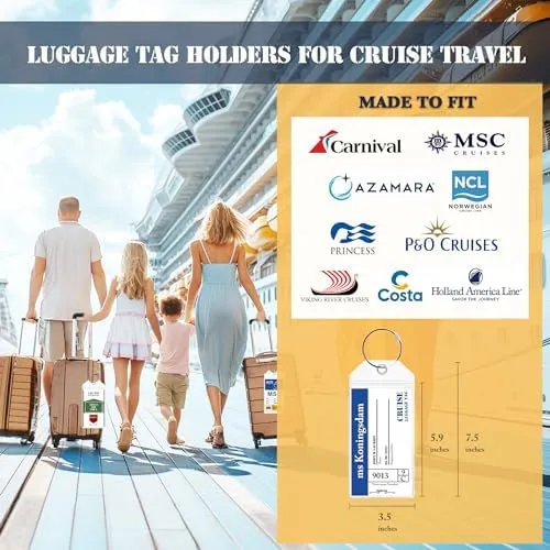 Cruise Ship Essentials - Must Haves for Carnival, MSC, NCL - Luggage Tag Holder, Cruise Approved Non-Surge Power Strip, Magnet Hook, Waterproof Phone Case, Cruise Card Holder Magnetic Pouch