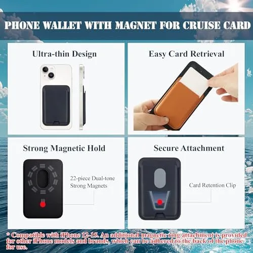 Cruise Ship Essentials - Must Haves for Carnival, MSC, NCL - Luggage Tag Holder, Cruise Approved Non-Surge Power Strip, Magnet Hook, Waterproof Phone Case, Cruise Card Holder Magnetic Pouch