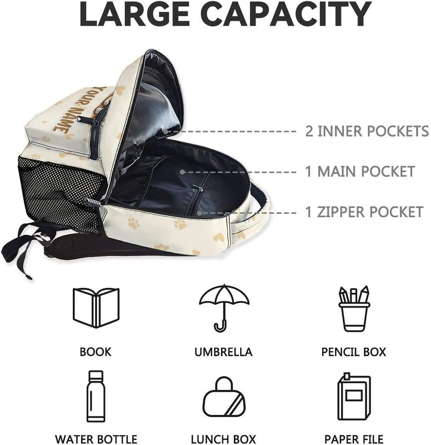 Custom Chihuahua Backpack for Girls, 17 Inch Beige Backpacks for Kindergarten, Cute Lightweight Durable Bookbag for Kids