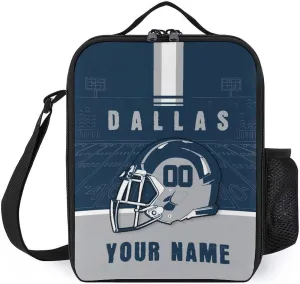 Custom Dallas Lunch Box Gift for Men Women Personalized Name Number Adjustable Strap Insulated Lunch Bag for Work Picnic Travel