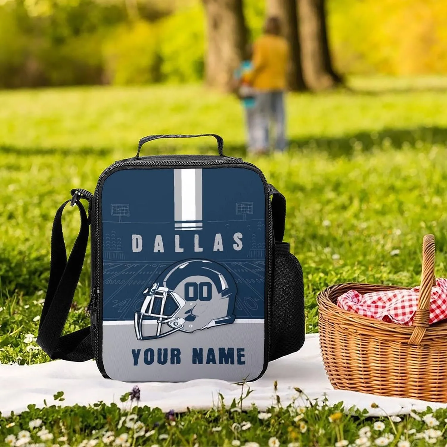 Custom Dallas Lunch Box Gift for Men Women Personalized Name Number Adjustable Strap Insulated Lunch Bag for Work Picnic Travel